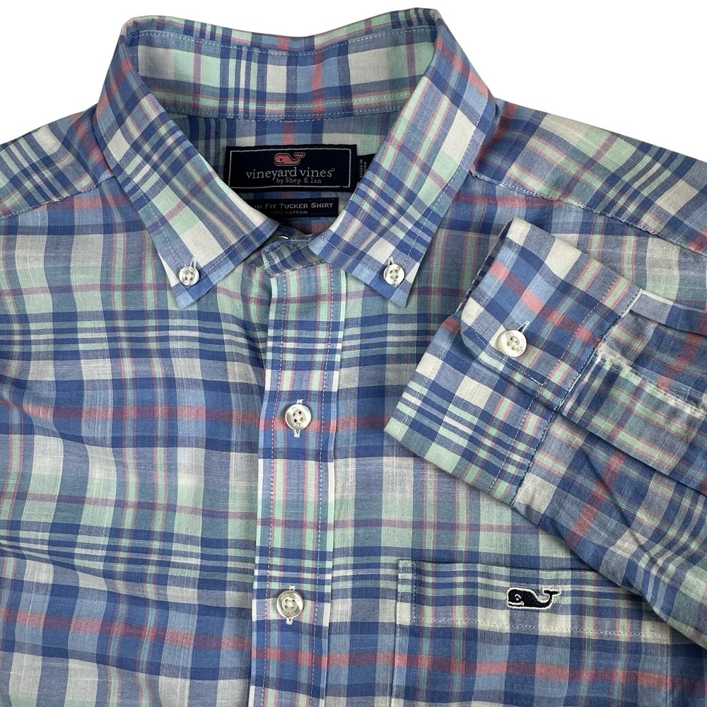 Vineyard‎ Vines Men's Shirt Small Slim Fit Tucker Shirt Light Blue/pink Plaid